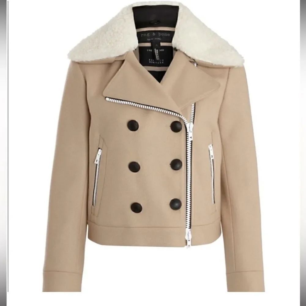 Rag & Bone beige wool and shearling peacoat